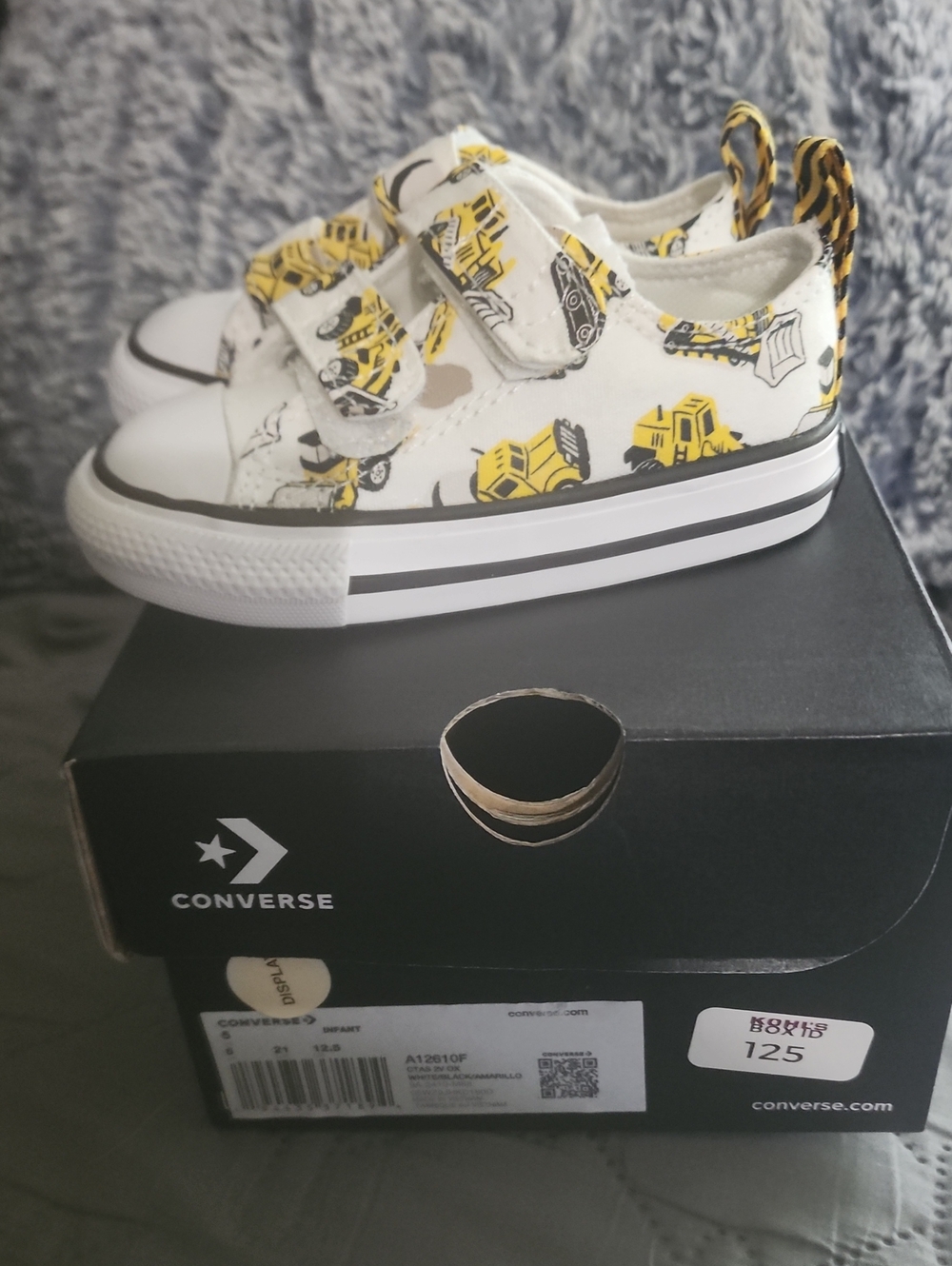 Converse Kids White Sneakers with Yellow Construction Print